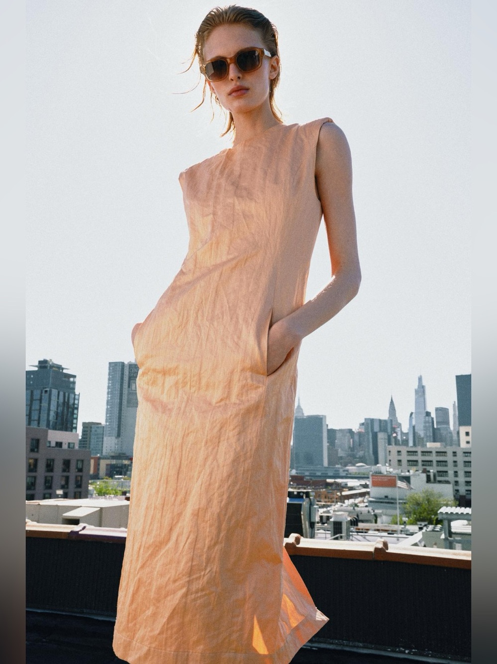 Zara Peach Sleeveless Shift Dress